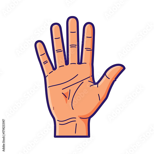 A detailed illustration of an open human hand, palm facing forward, displaying all five fingers.