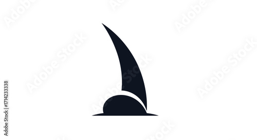 Abstract black shape rising from a curved base on white background.