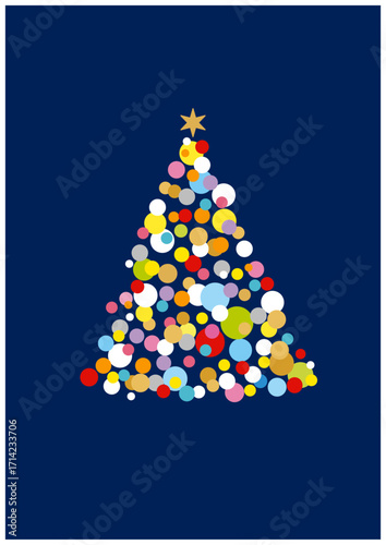 カラフルな丸の集合で作ったかわいらしい雰囲気のクリスマスツリー