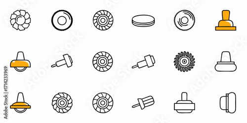 Various mechanical components and fixtures displayed in a structured arrangement with simple line art