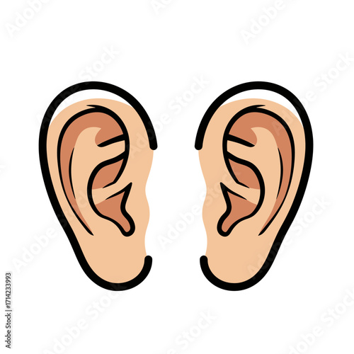 Two stylized human ears, depicted in a simple cartoon illustration, isolated on a white background.