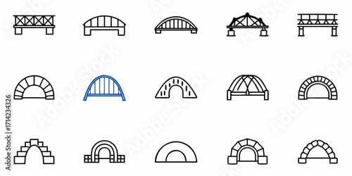 Illustration showcasing various bridge designs and archways in a simple, line art style drawing set