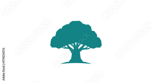 Stylized green oak tree silhouette vector icon.