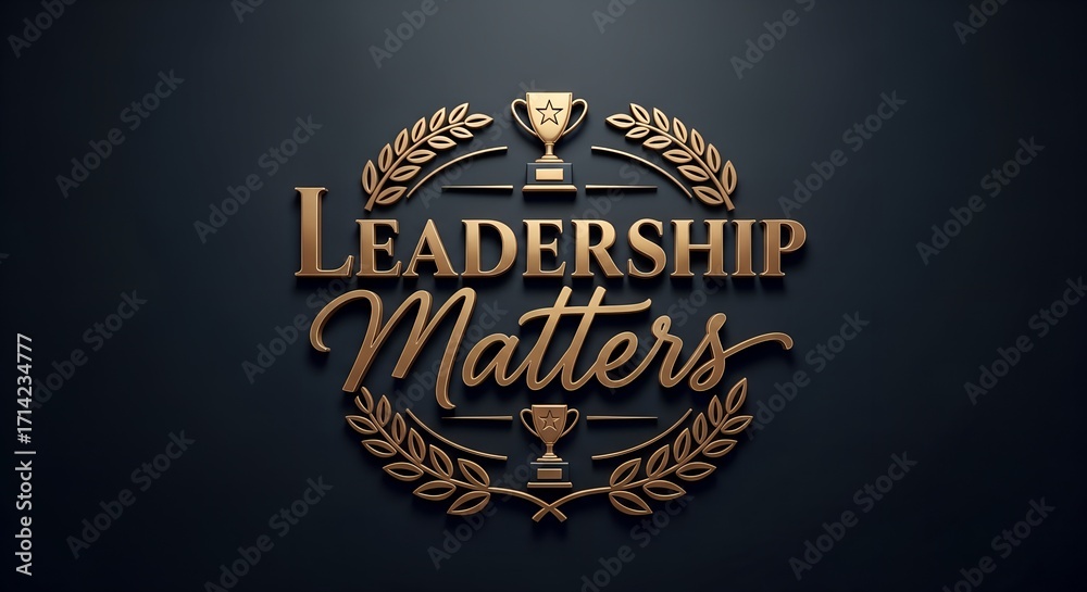Fototapeta premium Leadership Matters gold serif typography with laurel and trophy accents
