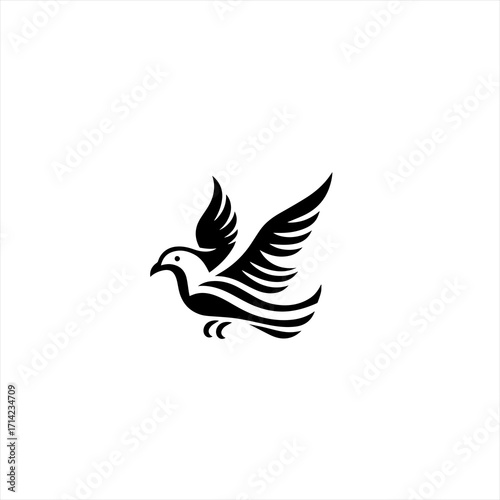Stylized black bird in flight with wings spread wide