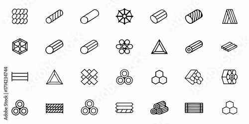 Collection of various geometric shapes and patterns including cylinders triangles and hexagonal arrangements