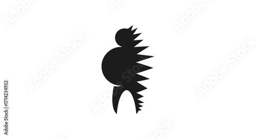 Abstract black silhouette of a spiky monster king figure.