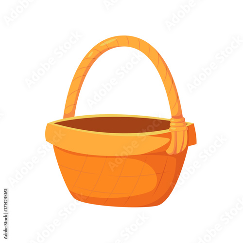 Empty Wicker Basket Isolated on White. Flat Vector illustration.
