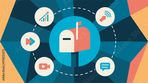Illustration Of A Mailbox With Icons Representing Analytic, Video, And Online Communication Vector Design Template