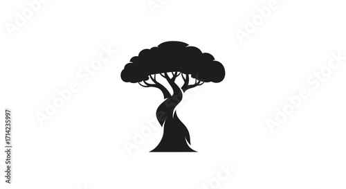 Stylized Silhouette of a Twisted Tree with Lush Canopy.