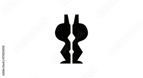 Abstract symmetrical black symbol with two mirrored figures.