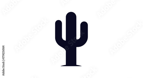 Minimalist Saguaro Cactus Silhouette on White Background.