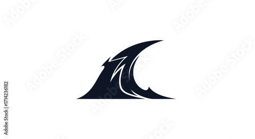 Abstract dark wave logo design with lightning bolt symbol on white background.