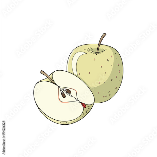 Wallpaper Mural Illustration of a whole and a halved yellow apple on a white background Torontodigital.ca