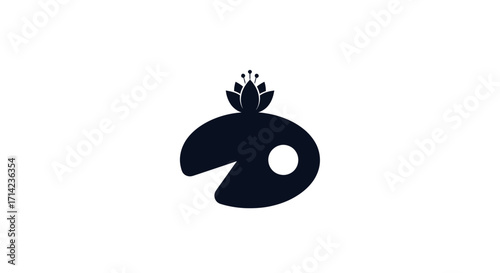 Minimalist Lotus Flower on Water Lily Pad Logo Design.