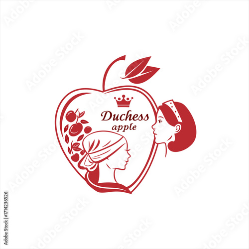 Wallpaper Mural Duchess apple logo featuring two female profiles and cherries inside an apple shape Torontodigital.ca