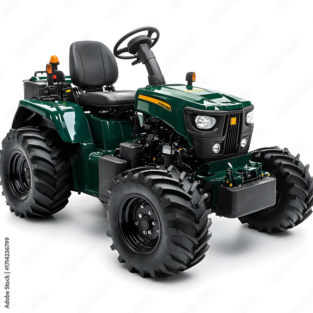 Obraz premium Riding lawn mower with green color, isolated on white background.
