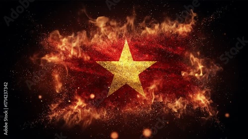 Flag of vietnam in fire