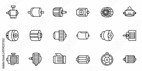 Collection of various electric motor outline icons depicting different styles and designs in a vector format
