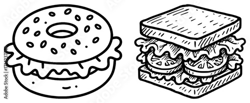 Illustration of a bagel and sandwich