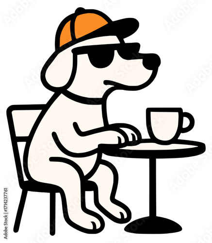 Vector illustration of a dog drinking coffee