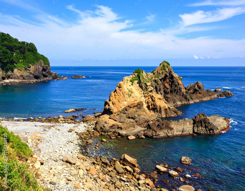 Fototapeta premium Coastal rocks and serene bay