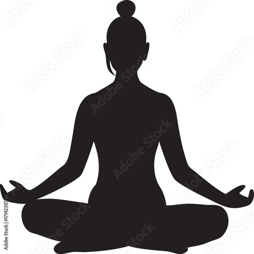 Meditating woman silhouette in lotus position spiritual wellbeing and mindfulness