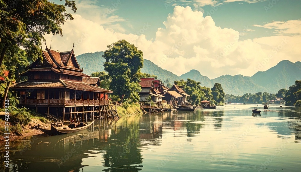 Naklejka premium Traditional Thai River Life