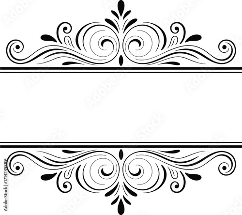 Ornate Black Flourish With Horizontal Lines On White