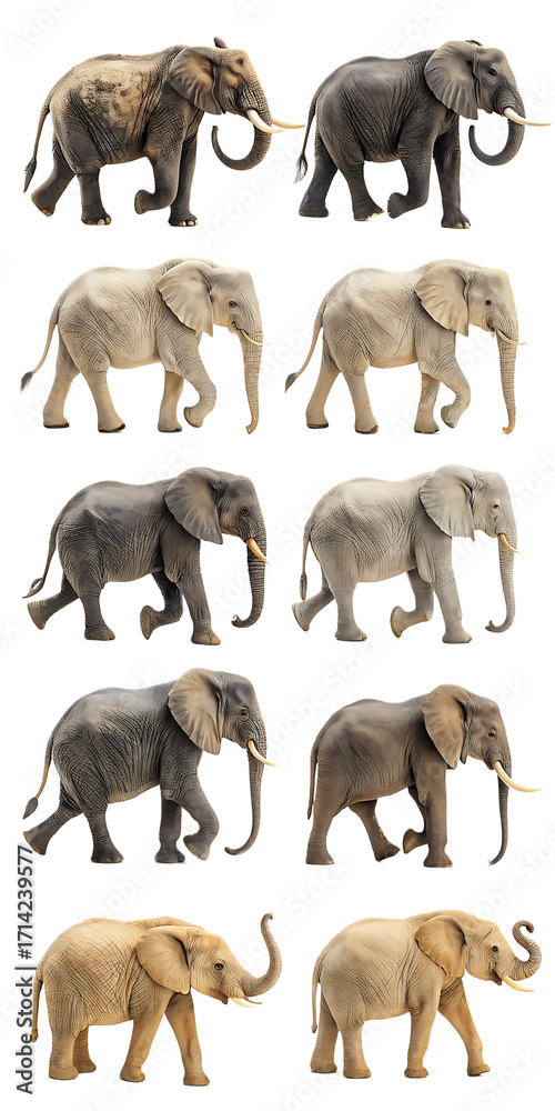 Obraz premium PNG African Elephant Variations: A Collection of Detailed Profiles transparent Background