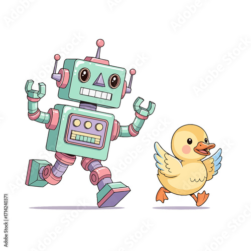 Robot and Duckling Friends A Whimsical Adventure