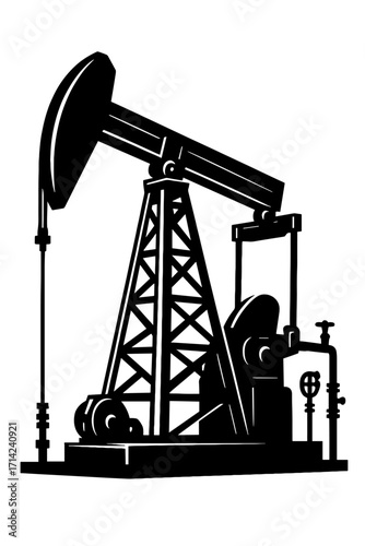 Industrial oil pumpjack rig in silhouette style, bold black and white energy and extraction vector design
