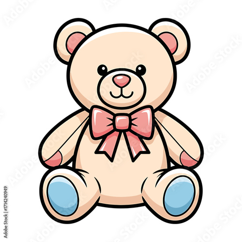 Cute cartoon teddy bear with a pink bow, a charming symbol of childhood innocence and a beloved stuffed toy for kids