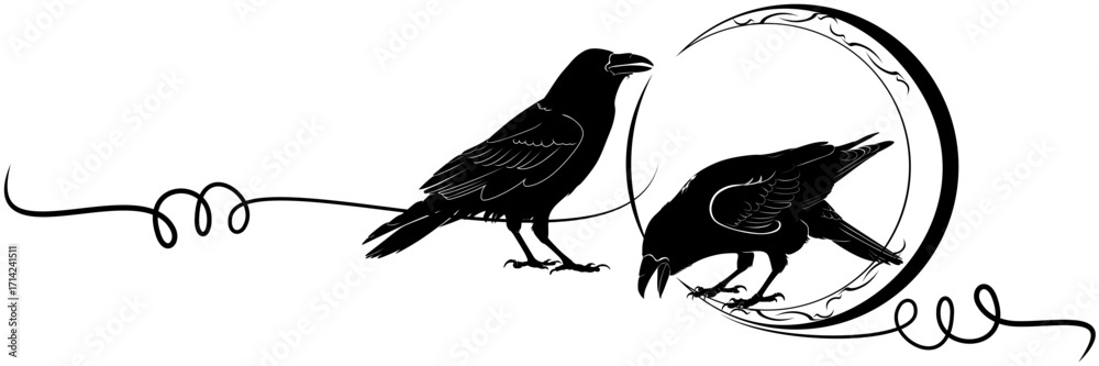 Obraz premium crow and moon line art for halloween