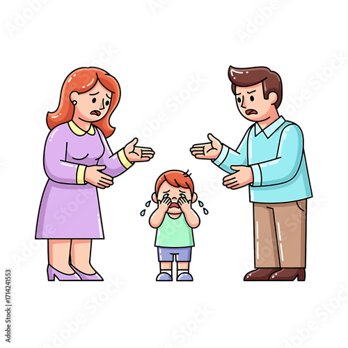 Child crying amid parents' dispute, highlighting family conflict and emotional distress