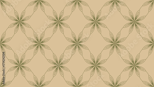 Repeating floral pattern with diamond shapes in beige and green tones, a symmetrical design element