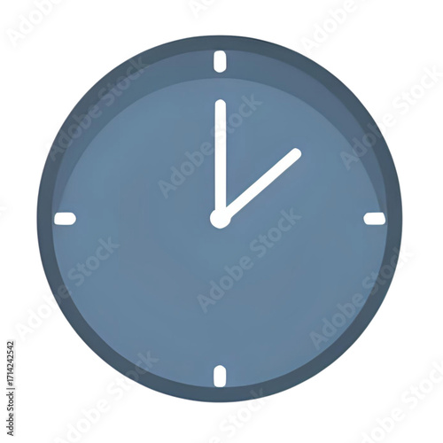 Minimalist analog clock face with simple hour and minute hands, isolated on a white background, representing time and punctuality