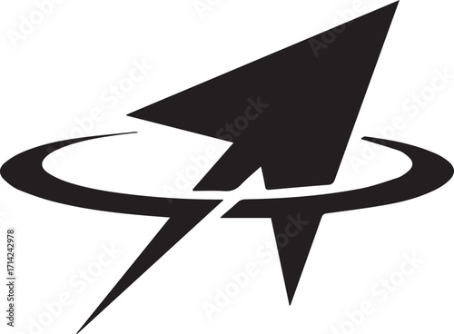 Abstract upward pointing arrow shape with orbiting ring