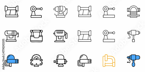 Illustration of various types of clamps and vises used in woodworking and metalworking processes
