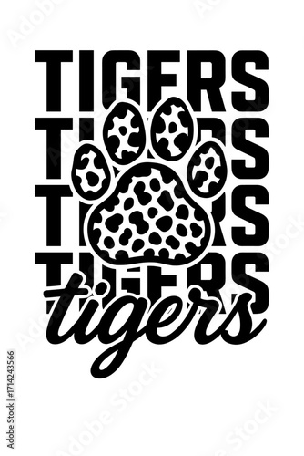 Tiger paw print with sharp claws and bold lines in a black and white design
