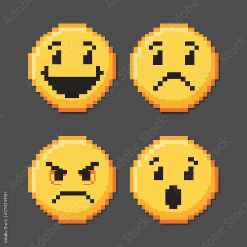 Pixel Art Emoticons Representing Different Emotions
