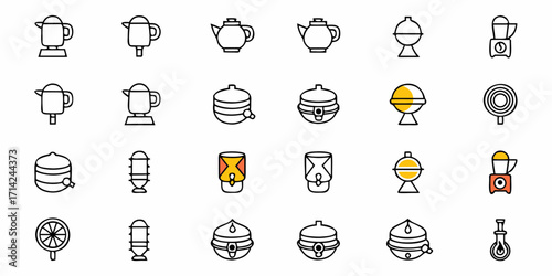 Collection of various kitchenware and decorative items arranged in a grid pattern design style