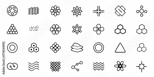 A collection of twenty four unique geometric and organic shapes arranged in a rectangular format design