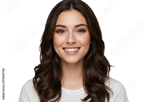 Beautiful woman with radiant smile showcasing perfect teeth and healthy, flowing hair