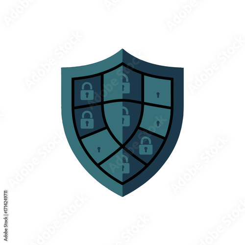 Digital shield with multiple locked compartments symbolizing data security and protection