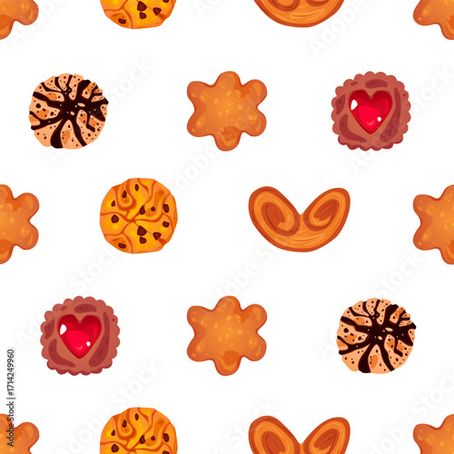 Bakery and Confectionery Seamless Pattern with Cookies. Vector Illustration.
