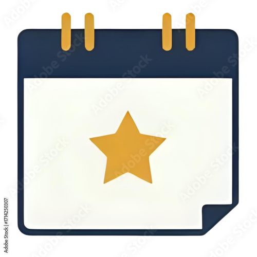 A stylized 3D illustration of a calendar page with a prominent golden star, representing an important date or event