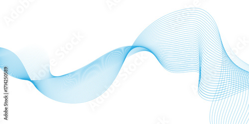 Abstract blue wave lines pattern for banner, modern technology blue line whit white background, Curve wave seamless pattern, line art striped graphic template.