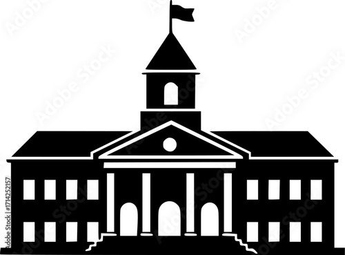 School building silhouette vector Black, university icon symbol. with white background
