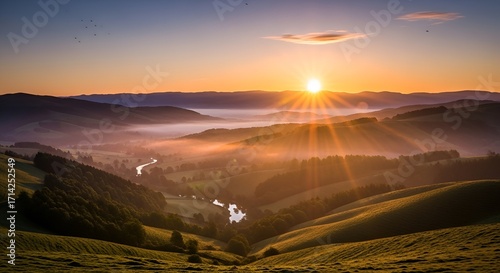 Breathtaking Sunrise Over Majestic Mountains – Vibrant Morning Sky with Golden Light Illuminating Peaks, Serene Natural Landscape, Perfect for Nature Lovers, Adventure Seekers, and Outdoor Photography